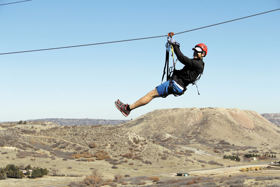 Zipline installed on a dry hillside site